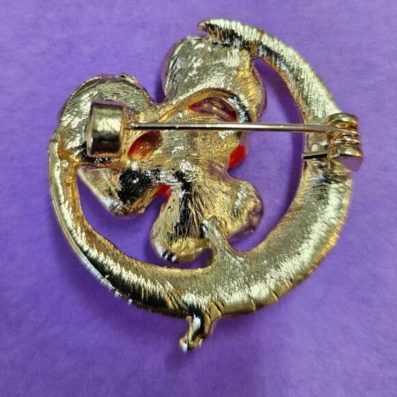 Enamel poppy, green rhinestone pin brooch 1 1/4" - Picture 2 of 2